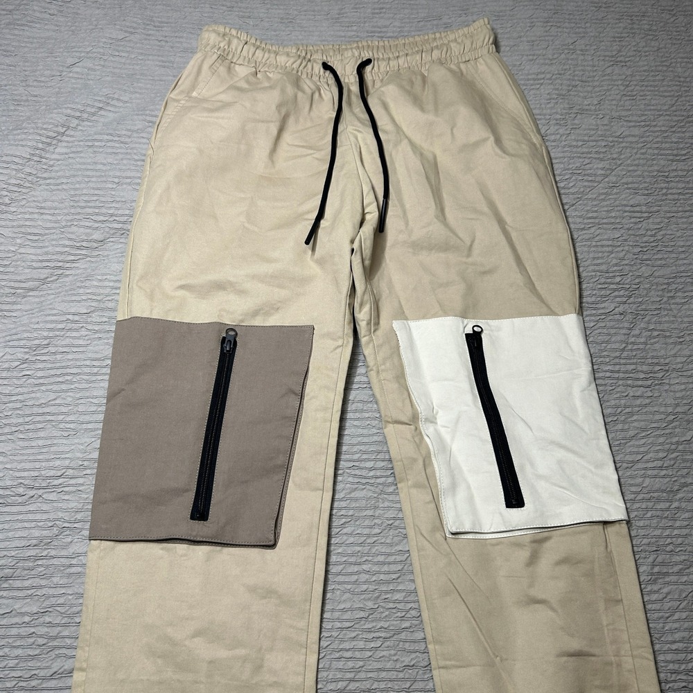 American Stitch Mens Tan Colorblock Cargo Jogger Pants Size M Zipper Pockets